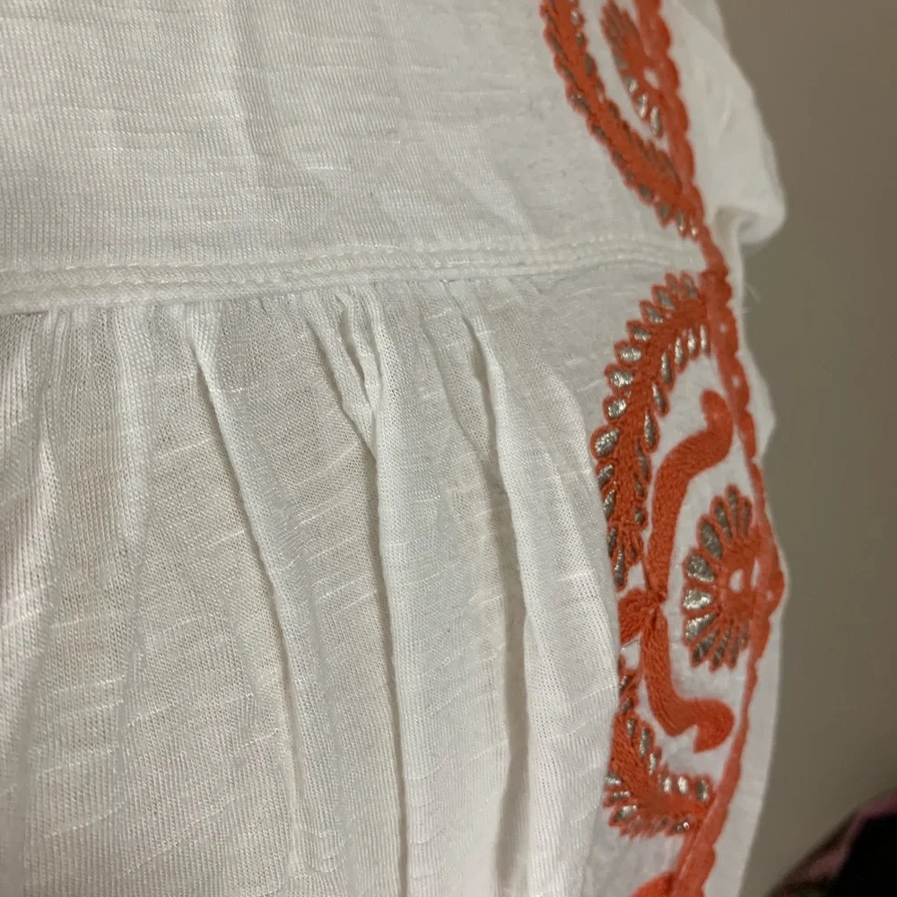 Free People Dos Sequndos Top Ivory Sz M‎ Embroidered Orange